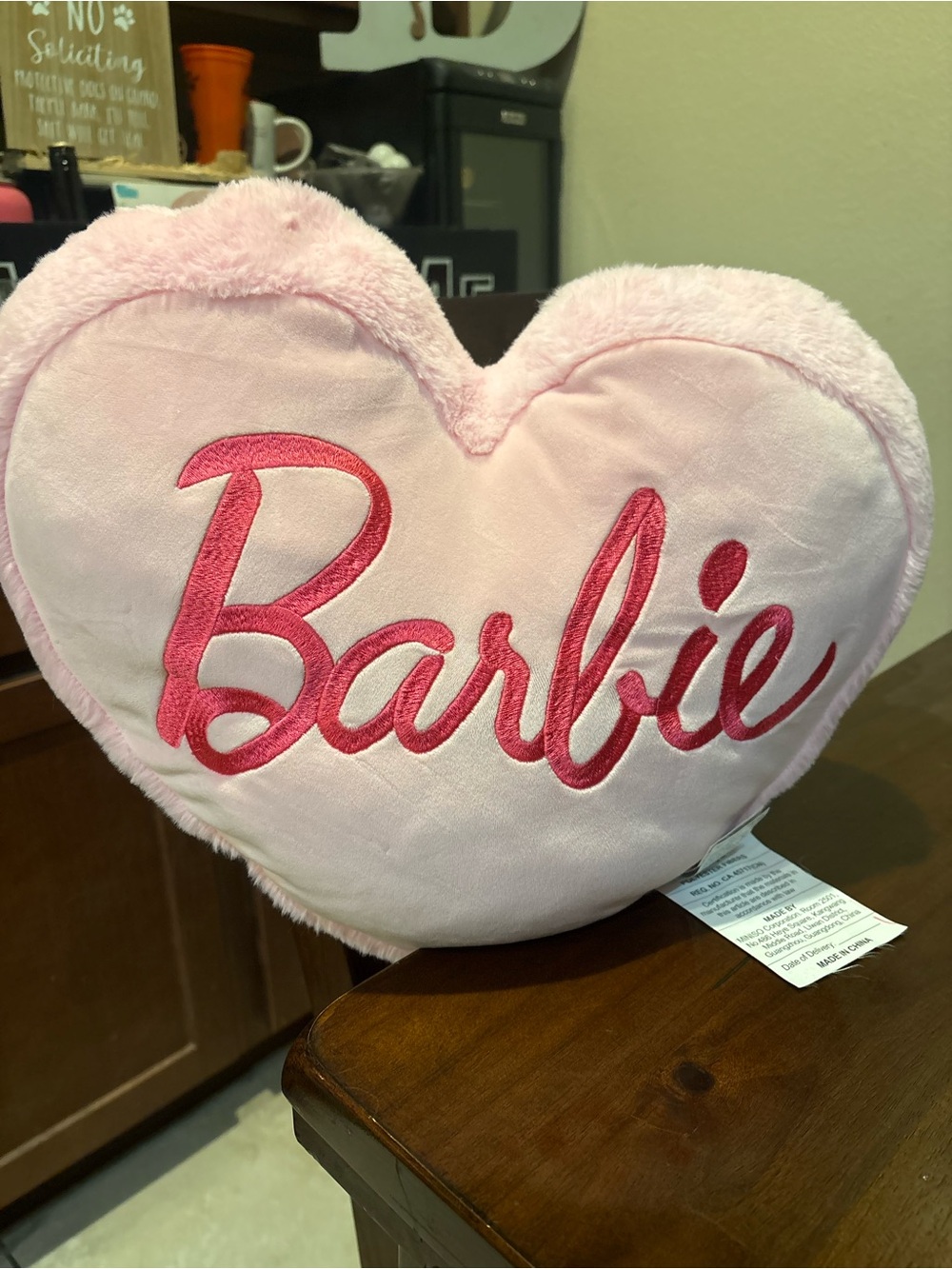 Barbie Pink Heart Pillow with Hot Pink Embroidered Logo